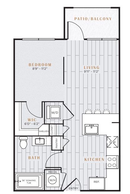 Floor plan for studio, 1 bath, 570 sqft